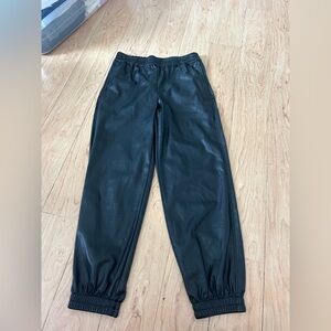 Babaton Black Leather Joggers with Elastic Waistband